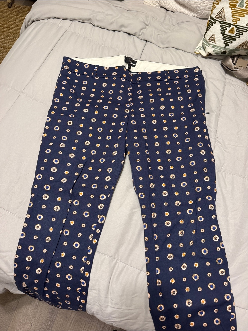 J. Crew Navy Patterned Chinos with Cream and Tan Dots